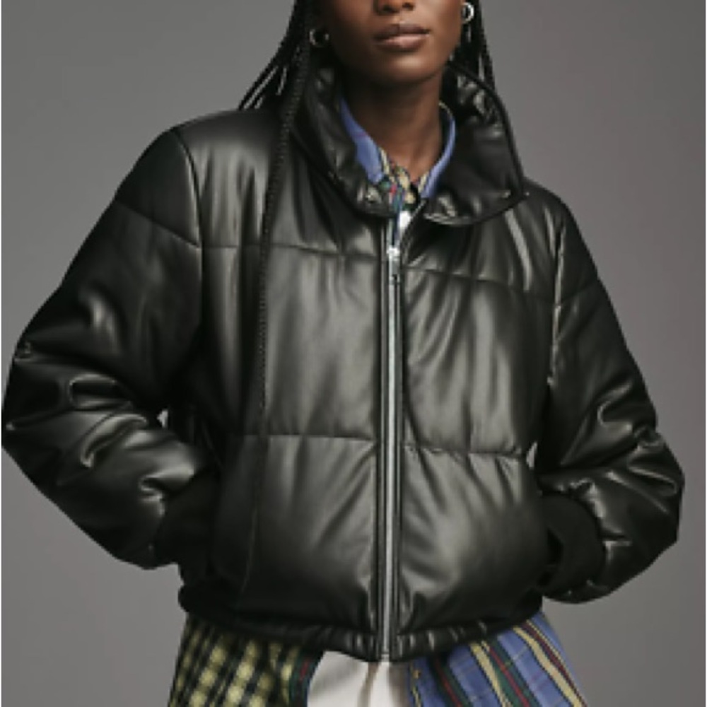 Anthropologie Faux Leather Puffer Bomber Jacket
